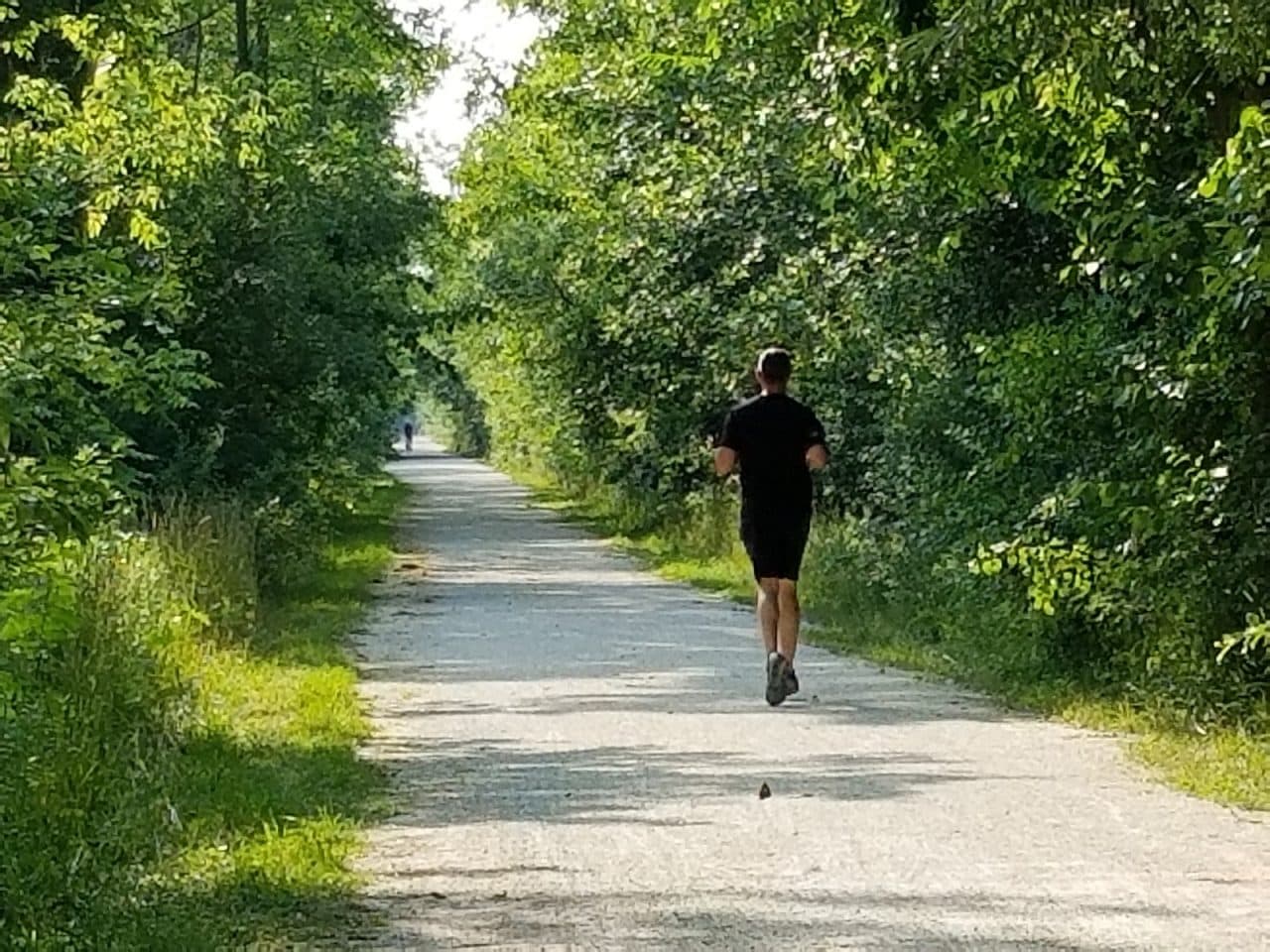 Runner in black clothes on georgian trail
